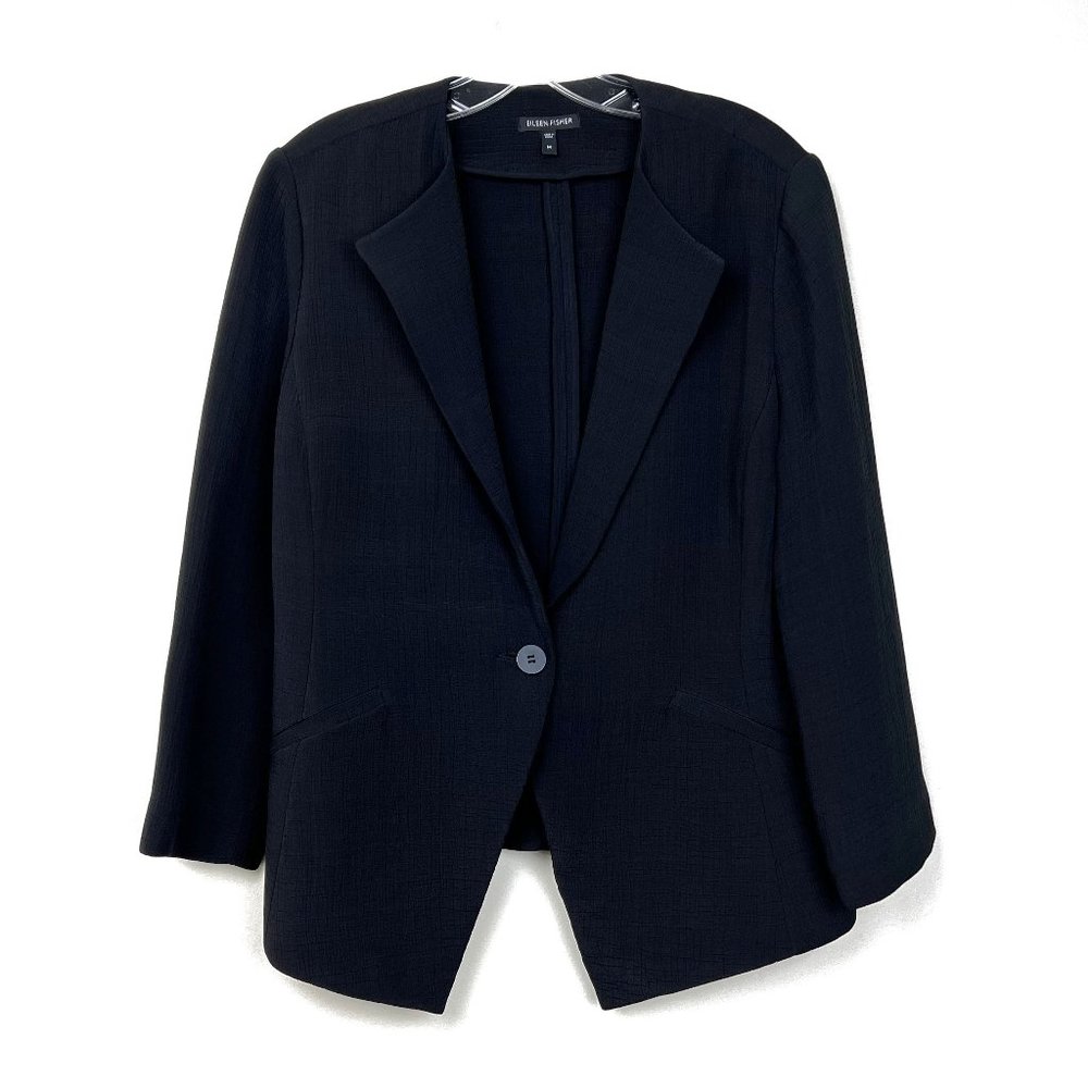 Eileen Fisher Black Jacket w/ Button Closure & Diagonally Welted Front Pockets